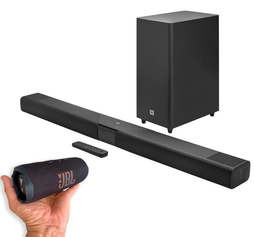 JBL’s second-gen Cinema SB soundbars allow the brand’s Bluetooth speakers to deliver rear channel effects